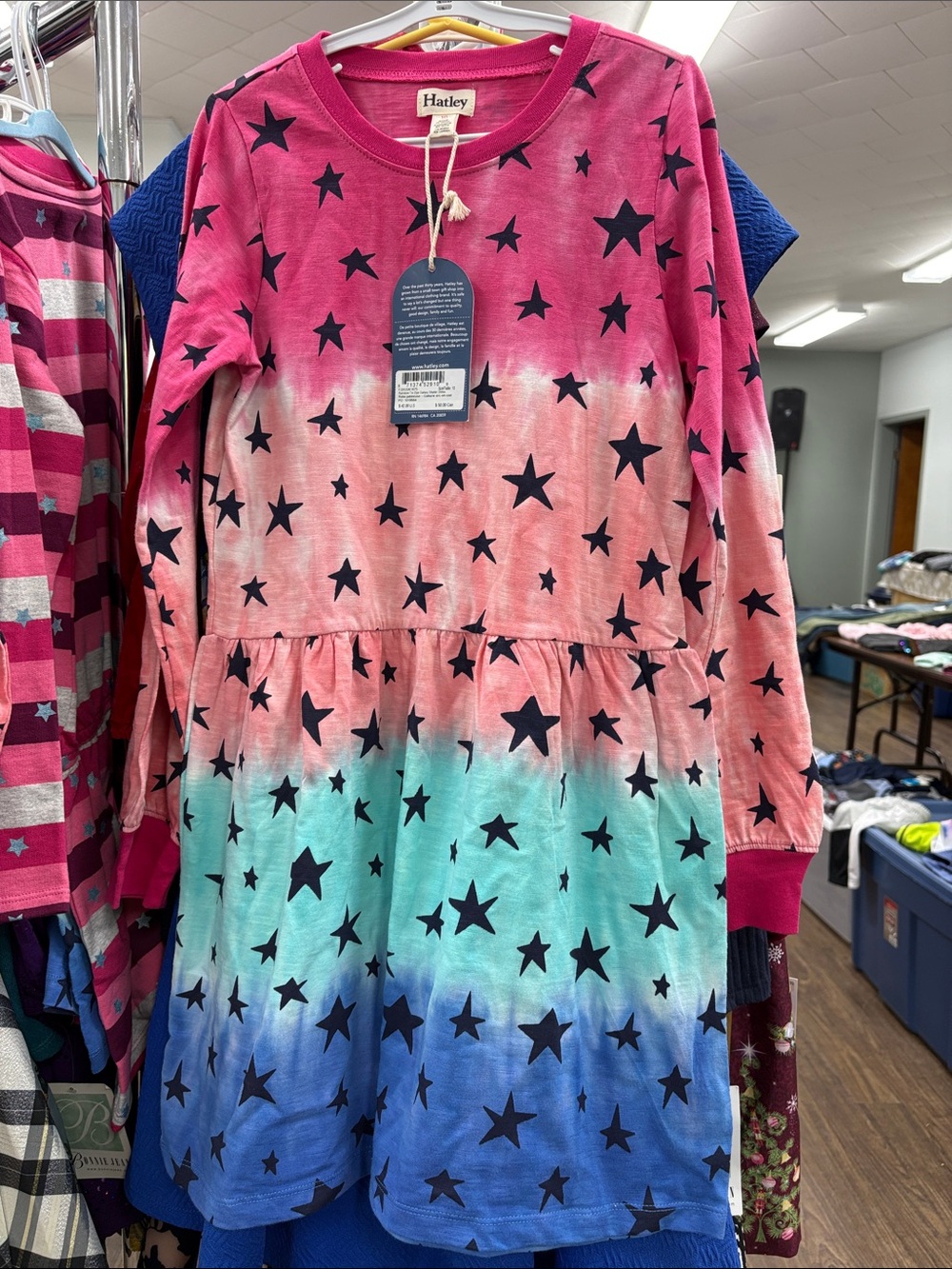 Hatley Pink to Blue Ombre Star Long Sleeve Kids Dress